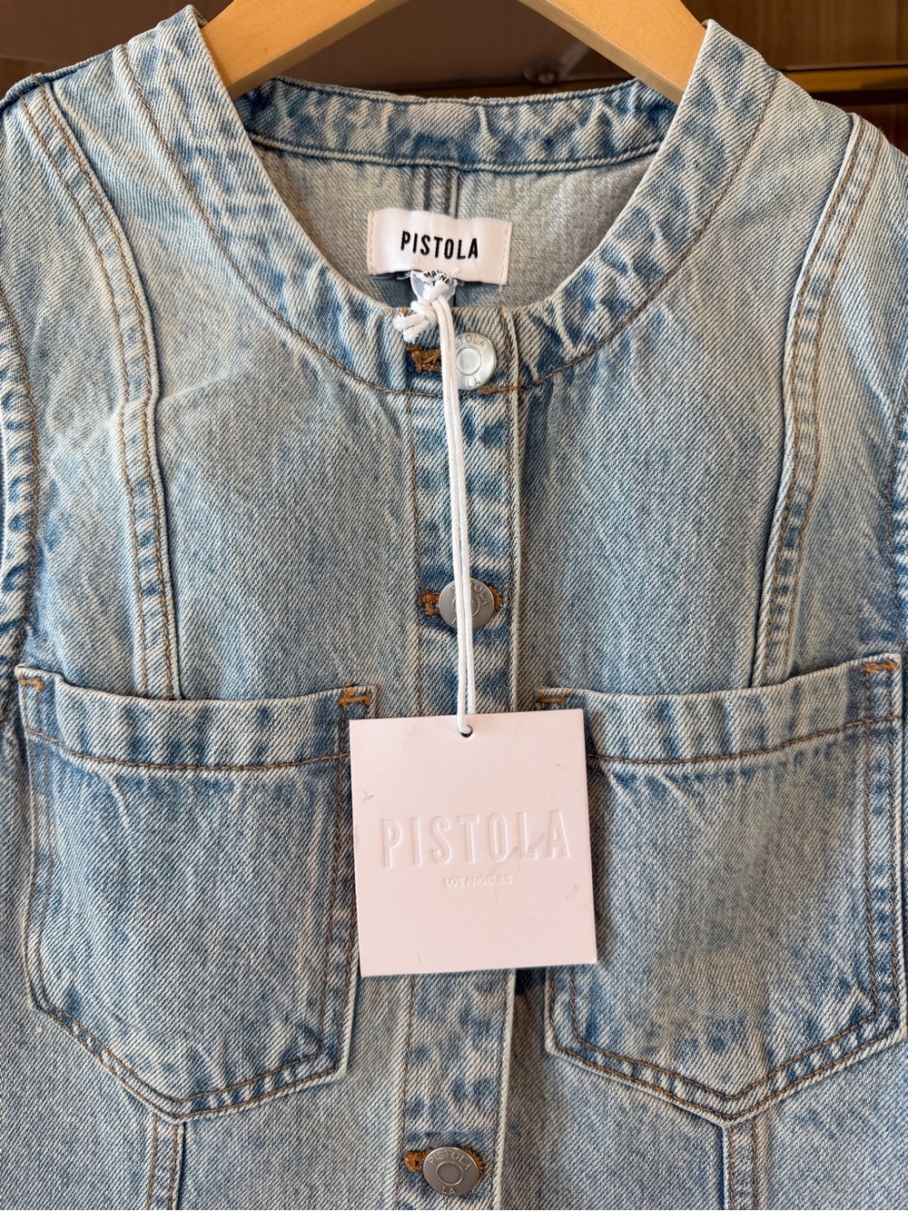 pistola light blue denim sleeveless button-front vest - Picture 2 of 3